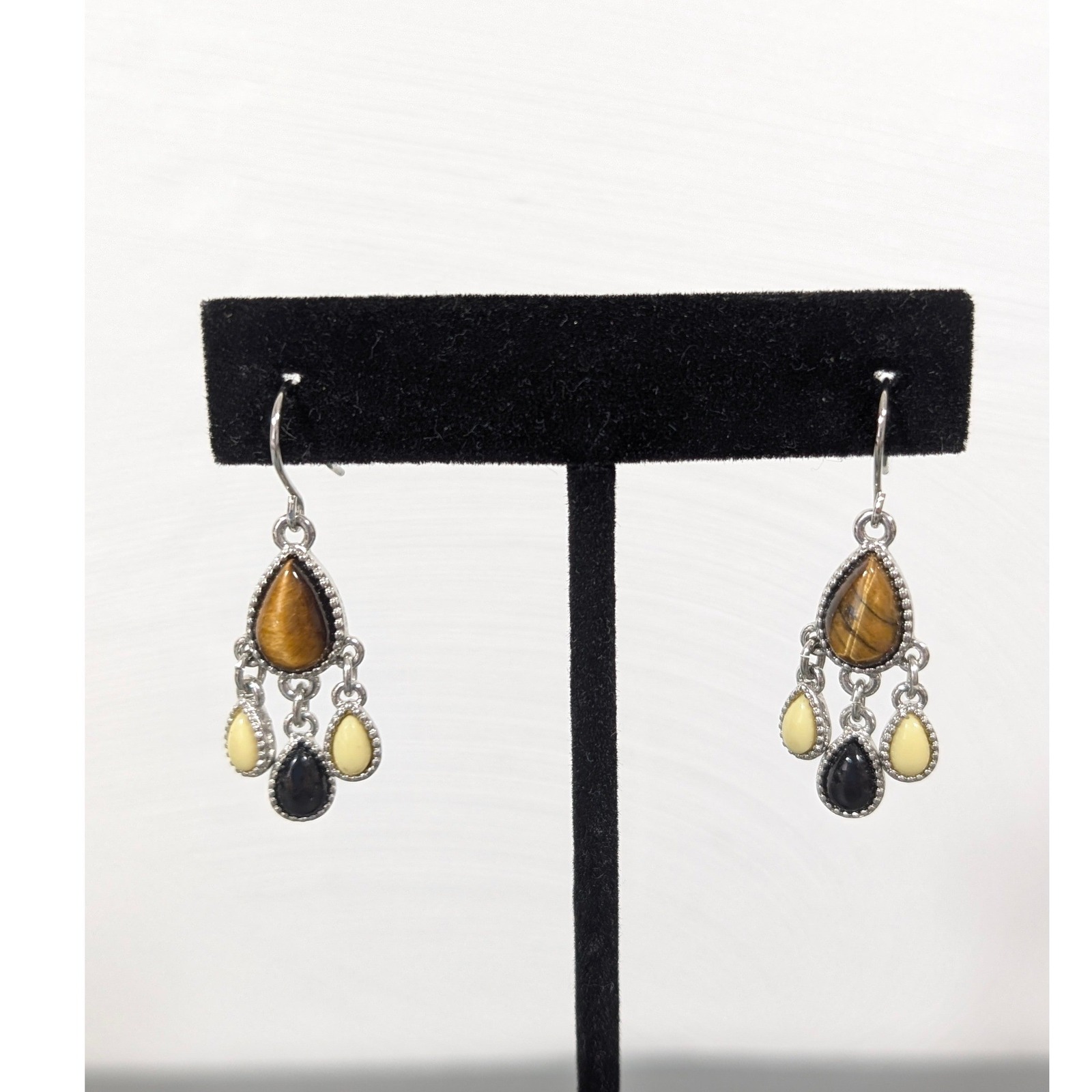 Chaps Tigers Eye Silver Tone Drop Dangle Earrings 15$